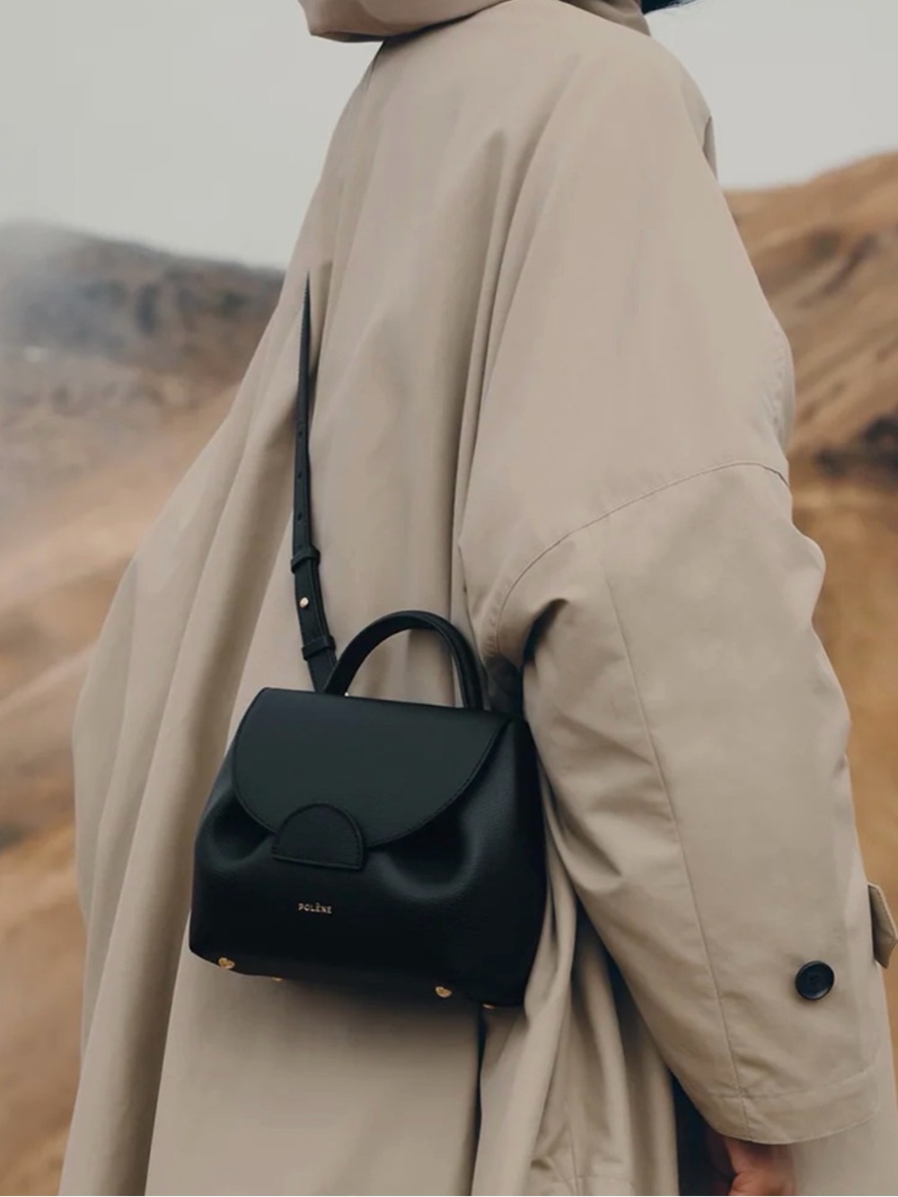 Polene Numero Un Nano Black Mini Leather Top-Handle Crossbody Bag